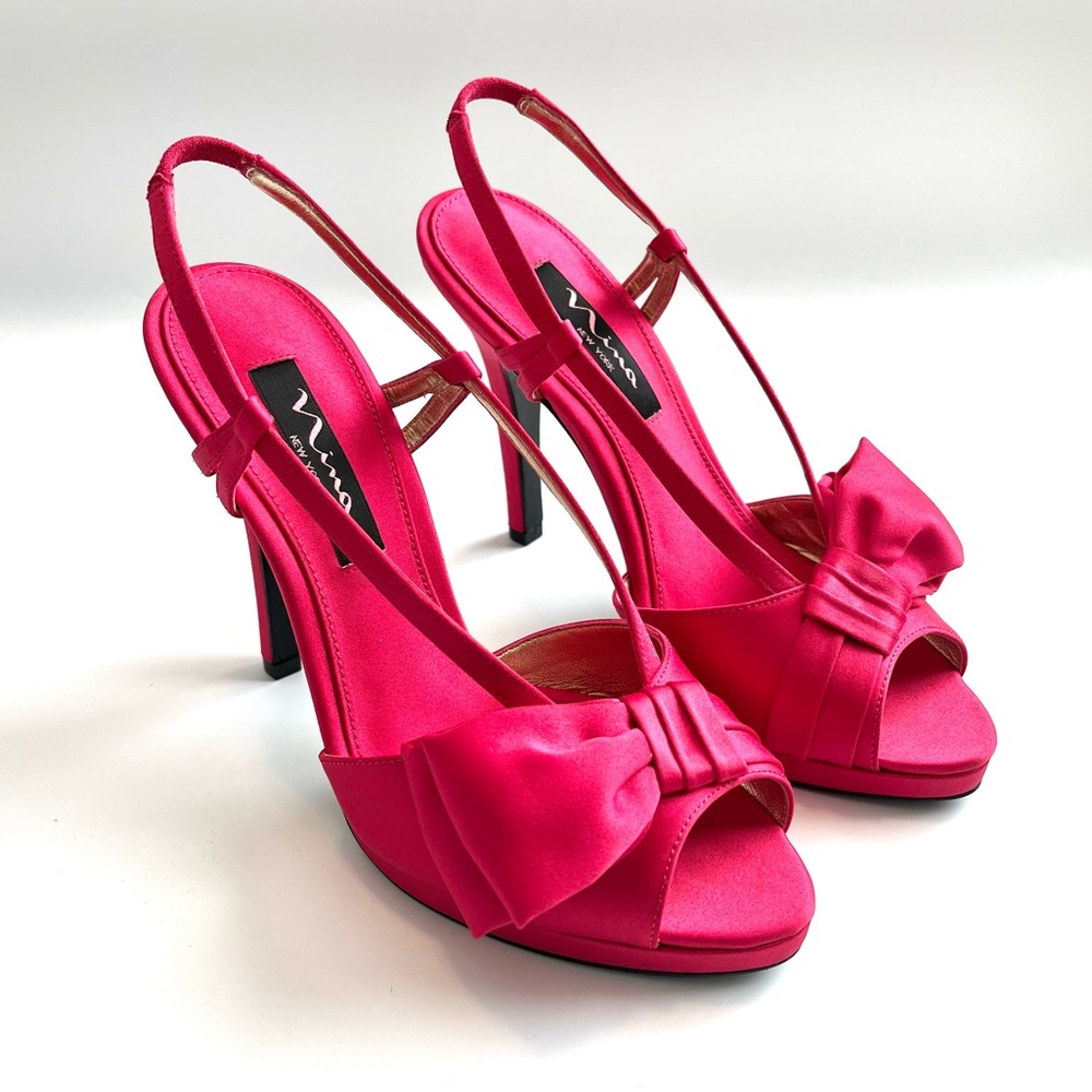 Nina | Evalora Hot Pink Slingback Bow Heels